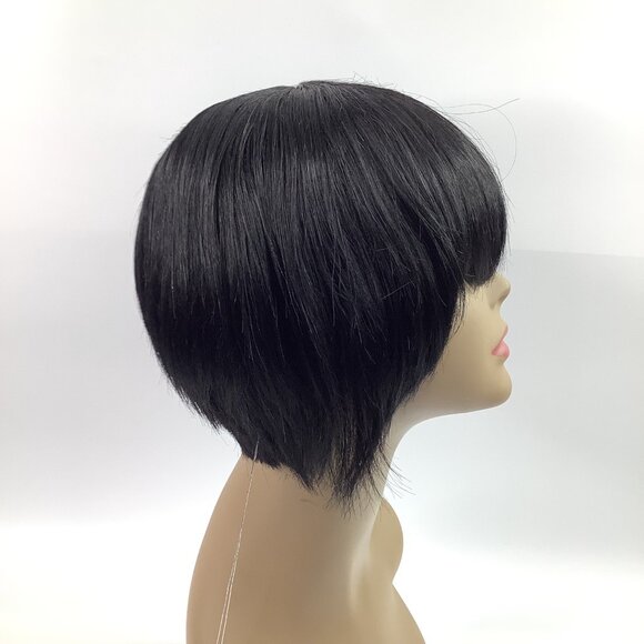 New Born Free REMI Wig 100% Human Hair Short Bob Bangs Color 1 - Picture 3 of 9